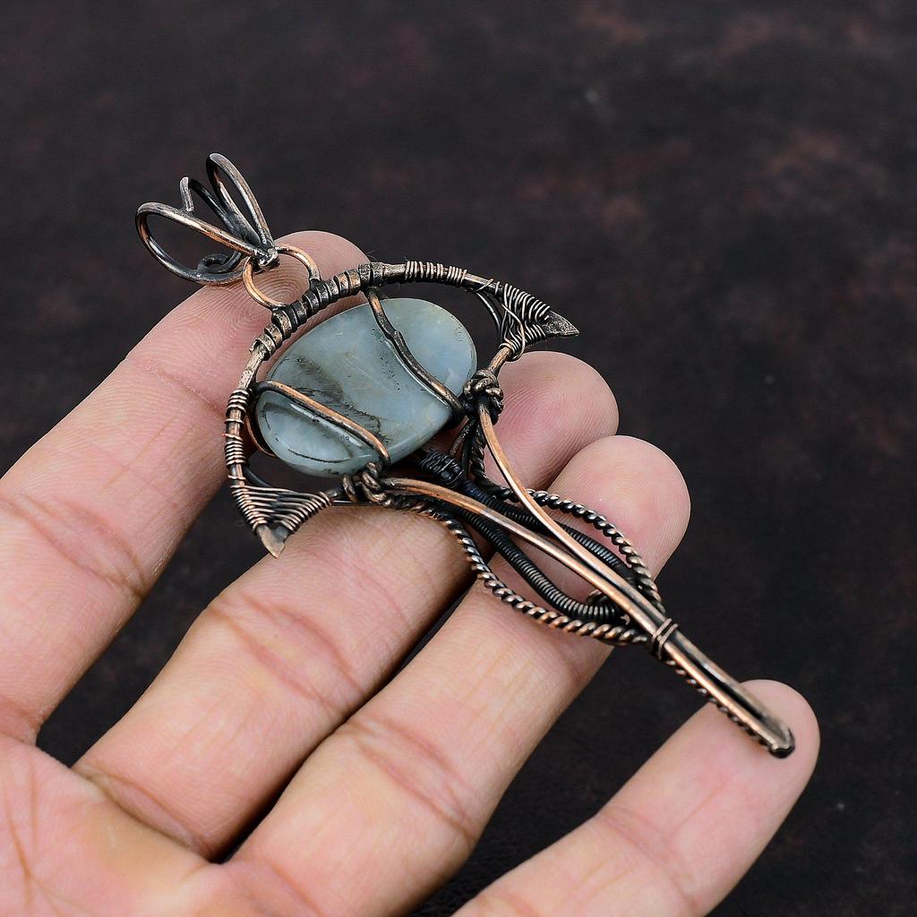 Aquamarine Pendant Copper Wire Wrapped Pendant Designer Pendant Brand New Pendant Copper Jewelry Gemstone Pendant Handmade Jewelry For Gift