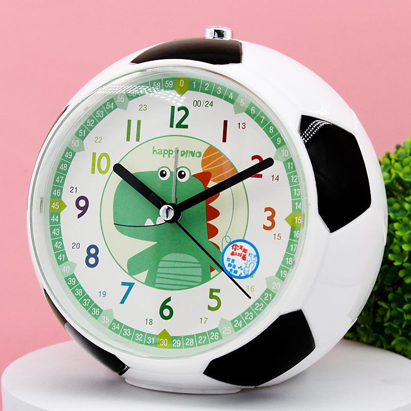 Children's Cute Cartoon Football Dual Music Alarm Clock Silent Sweep Second Snooze Night Light Teaching Clock Desk Clock