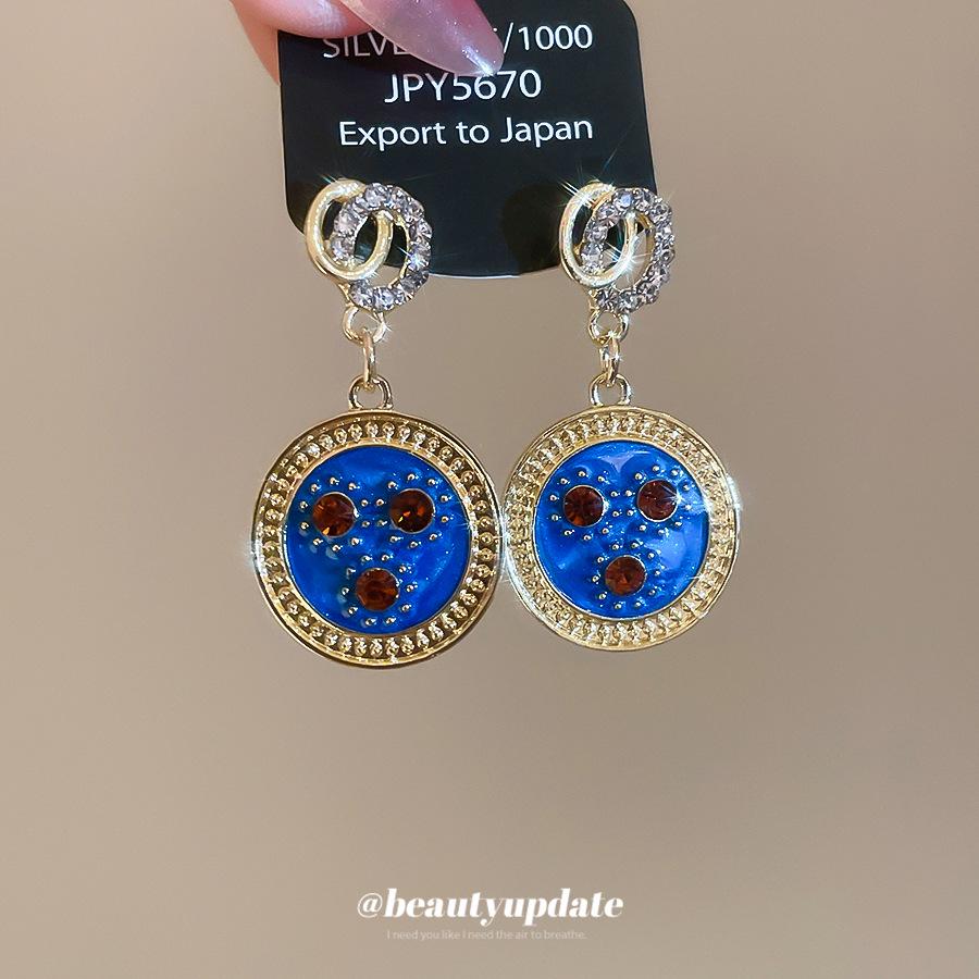 Silberne Ohrhänger im Retro-Stil mit Strasssteinen und geometrischem Tropfenmuster: Hochwertiger, luxuriöser und einzigartiger Statement-Schmuck.