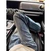 Jeans da Uomo Slim Fit in Denim Usurato con Fondo a Zampa Pantaloni Casual Streetwear in Misto Cotone a Vita Media Gamba Dritta