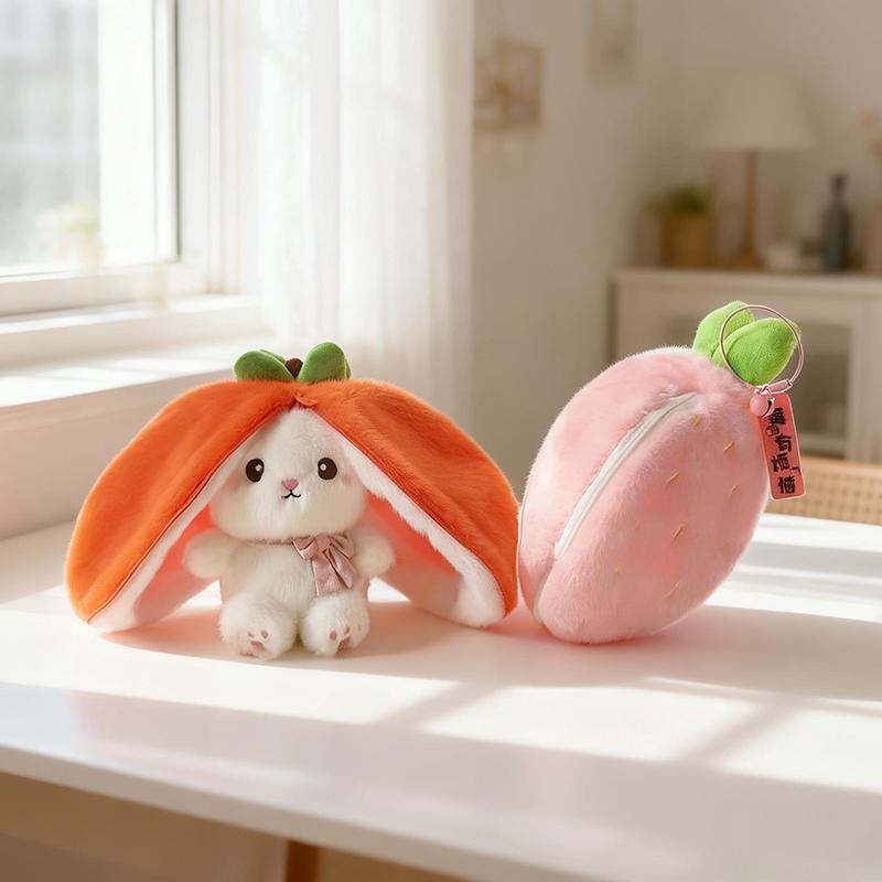 Mini Cute 2-In-1 Fruit Rabbit Plush Toy Durian  Pineapple Strawberry Bunny Stuffed Animal Soft Plush Pendant Lucky Gift
