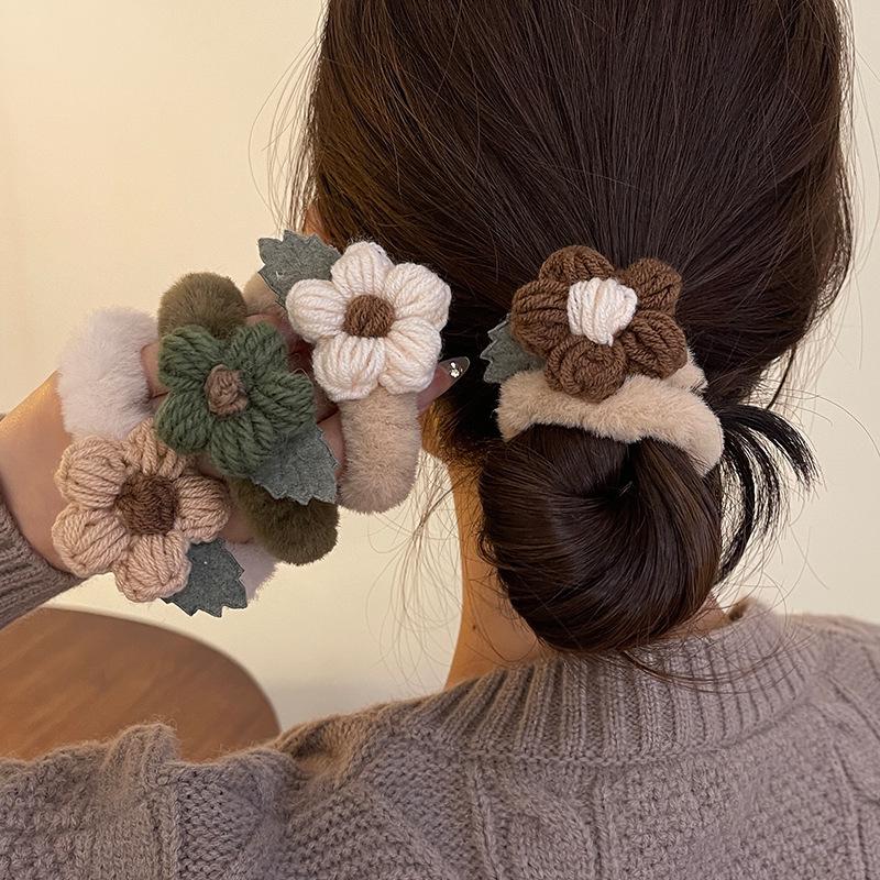 

2022 Cute Plush Flower Hair Tie for Girls - Sweet Autumn/Winter Accessory