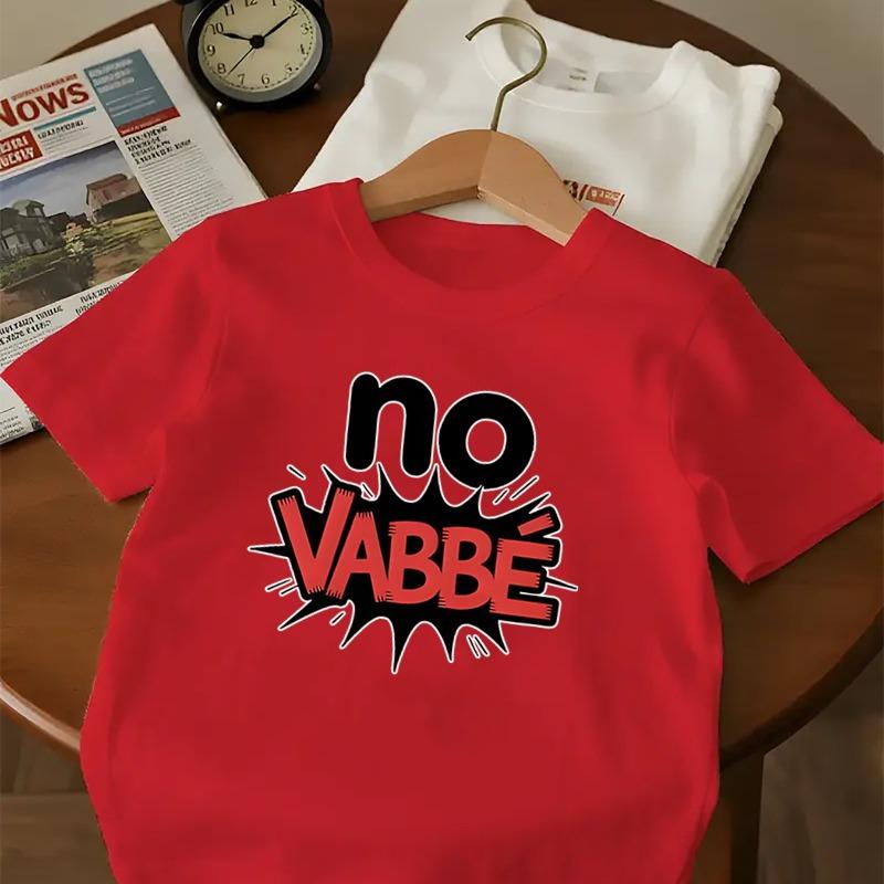 Kids Crew Neck Short Sleeve T-Shirt with Creative NO VABBE Letter Print