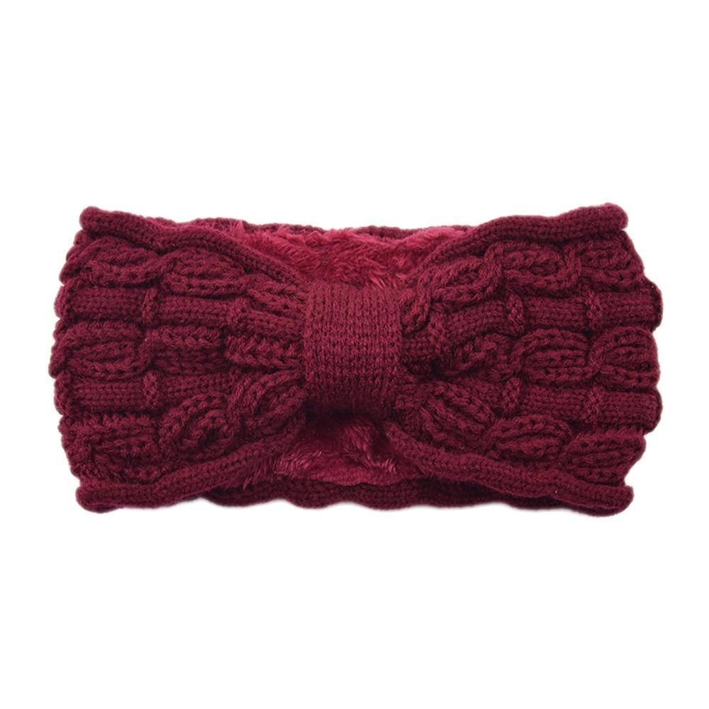 

Fleece Lining Knitted Headbands Wide Edge Hair Band Fashion Winter Headbands Hair Accessories вина червоного кольору
