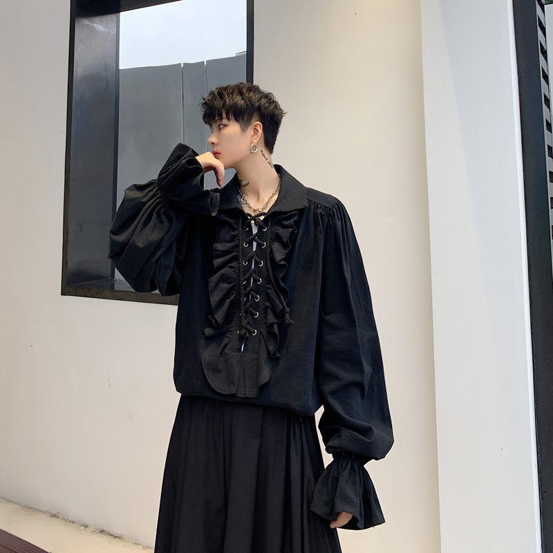 Men's Casual Medieval Pirate Shirt Performance Costume British Court Vintage Drama Dress Ruffle Shirt
