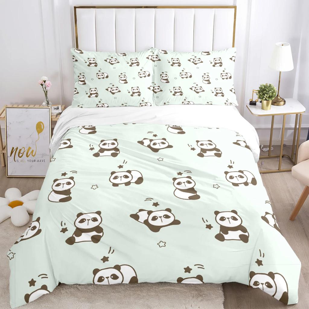 Cute Panda HD Print Polyester Bedding Set,Kids or Adults for Beds Quilt Cover Pillowcase Bedding Set,girl King Size Bedding Set