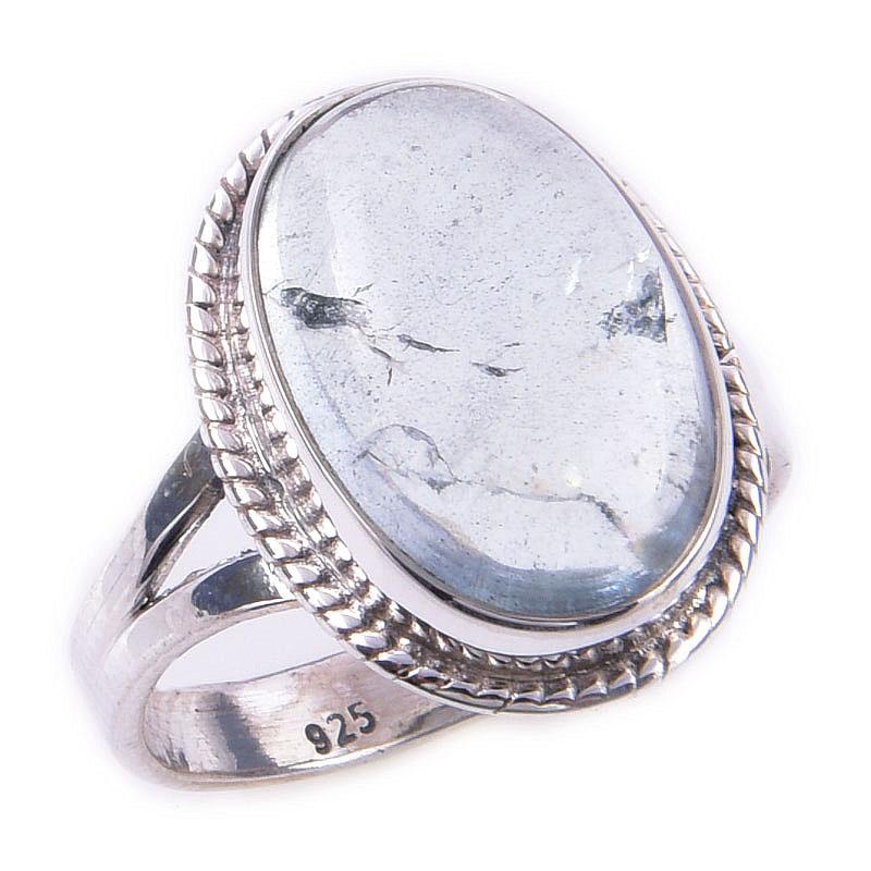 Naturalny kamień szlachetny akwamaryn ręcznie robiony pierścionek ze srebra próby 925, rozmiar 7 o1g08