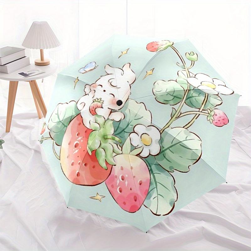 1pc Strawberry Rabbit Automatic Opening and Closing Umbrella - Lightweight 3-Fold Design, Suitable for Fans, Travel, Daily Use - Official Product, Int