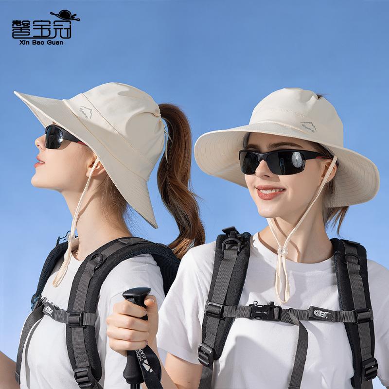 8552 Outdoor sunshade sunscreen hat Spring and summer mountaineering fishing breathable hat Children's big eaves can tie ponytail bucket hat