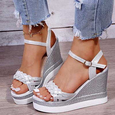 Mulheres verão sandálias de salto cunha plataforma sandálias cinta dedo do pé aberto fundo grosso sapatos casuais