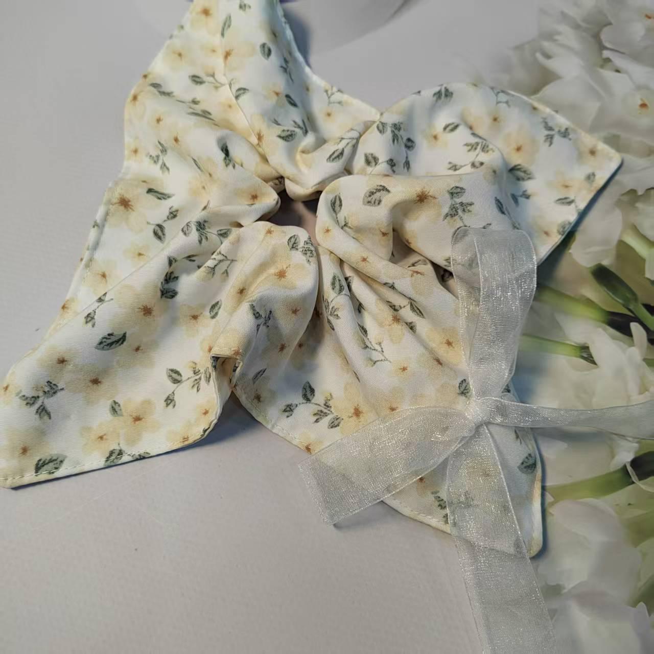 Korean-Style Floral Square Scarf & Large Hair Ring - No Damage Lace Tie
