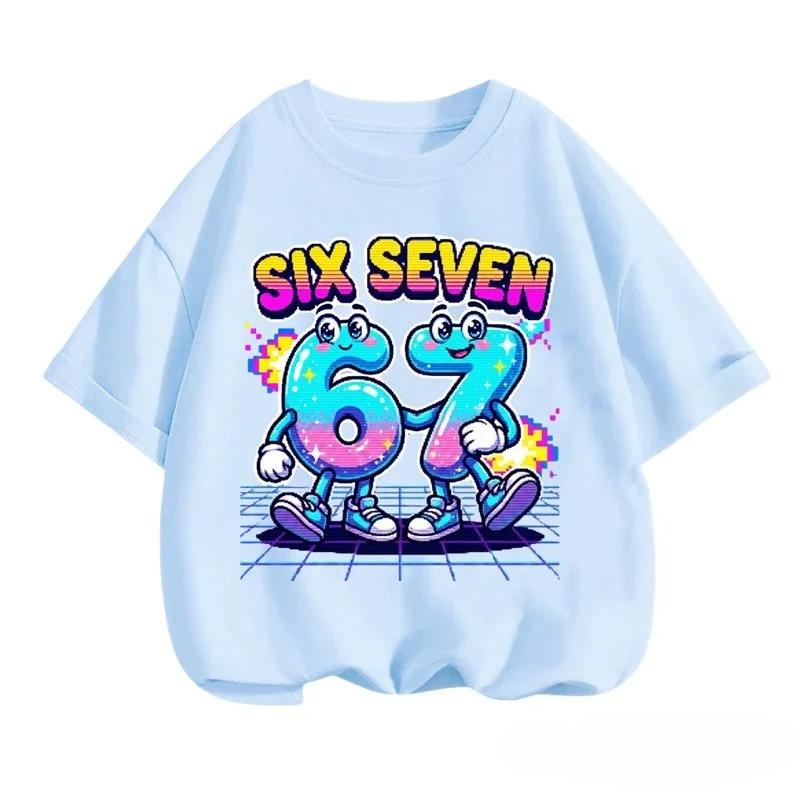 SIX SEVEN Kids Cotton TShirt Adult Boys Girls Family Matching Casual TeeRetro Pixel Cartoon Number Print Birthday Summer Tops