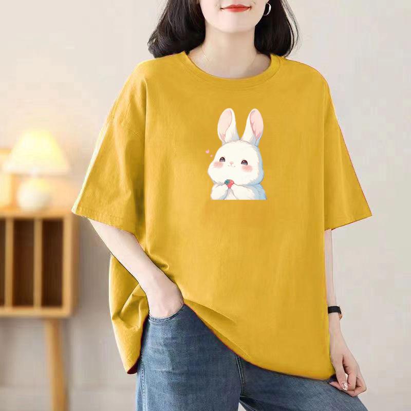 Loose Cotton Short-sleeved T-shirt Ladies Summer New Blouse Women Round Neck