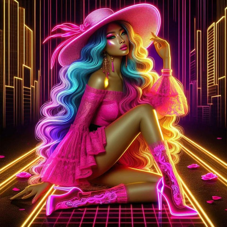 5DDIY Diamond Embroidery Fashion Sexy Women's Painting Mosaic Jewelry Cross Embroidery Round Hat Girl Home Decoration