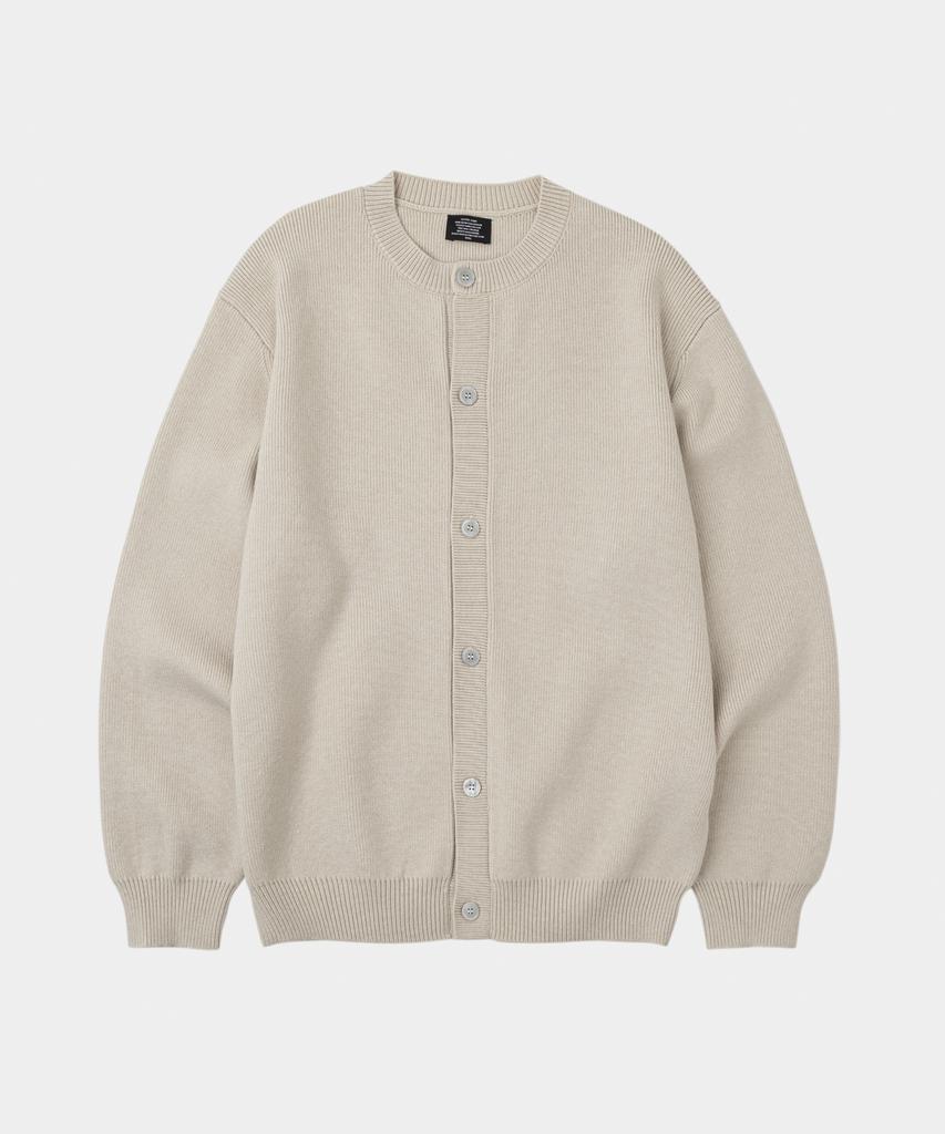 LETTERCOMO [Free Scarf] Essential Plain Round Knit Cardigan Cream