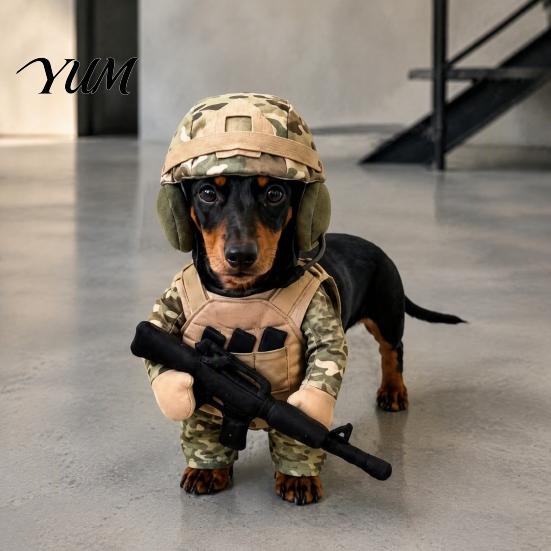 Pet Gift for Dog Lovers Tactical Soldier Costume, Halloween Military Outfit, Harness Doggy Hero Costume Uniform with Hat, Funny Cosplay Outfit