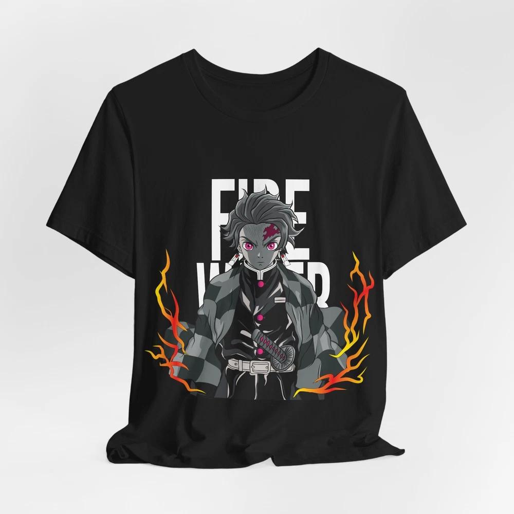 Fire Wired Demon Character T-Shirt | Anime Flames, Dark Aesthetic S