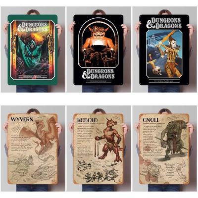 D-Dungeons And Dragons Sign Customizable Game Posters House Decor Retro Metal Tin Sign for Gamer Room Decoration Metal Wall Art