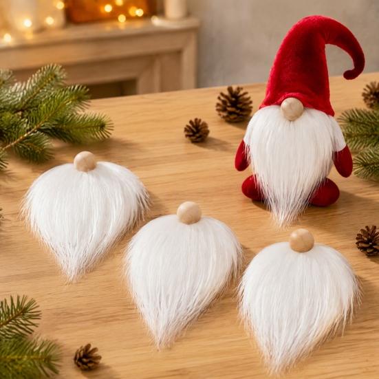 Gnome Beard for Crafts 3Pcs DIY Beards with Wooden Ball Noses, Plush Beard, Christmas Elf Set Faux Fur Dwarf Handmade Doll Decorations Nose
