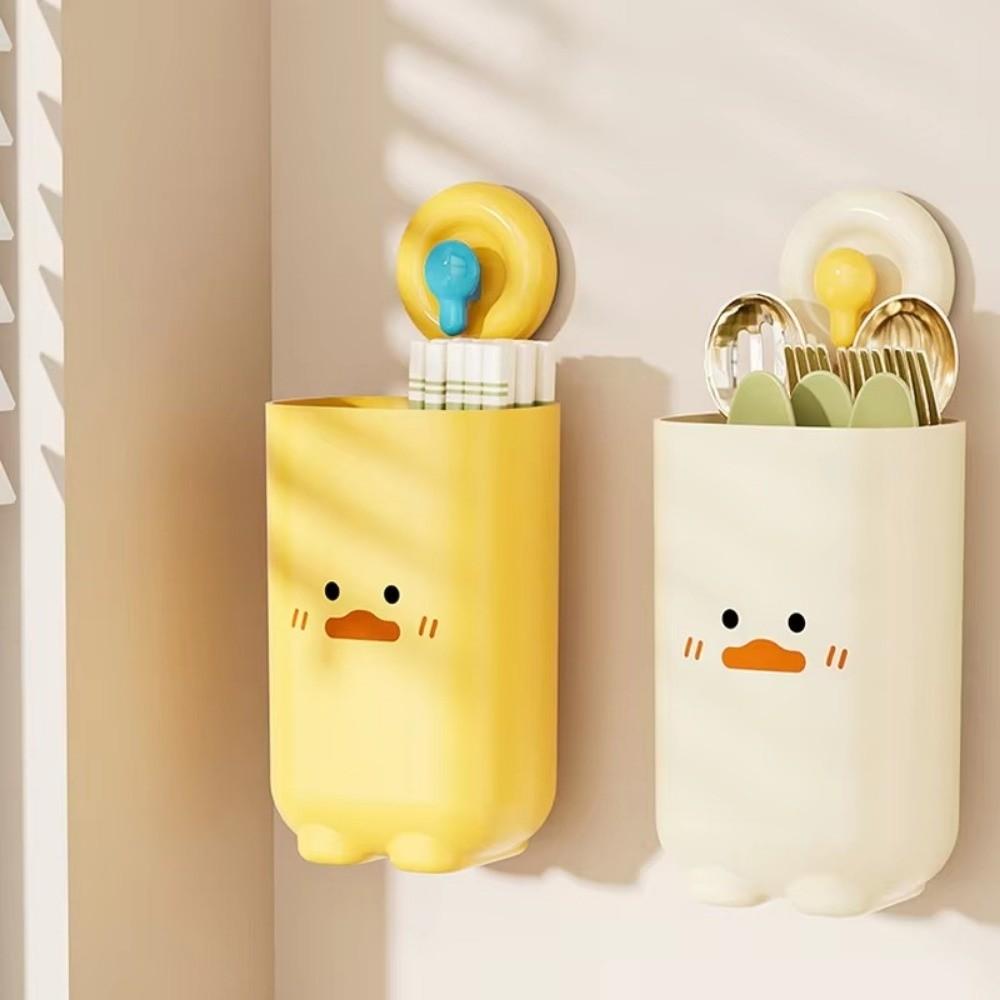 Cartoon Duck Chopstick Cage Wall-mounted Storage Rack Household Drain Rack Tableware Organizer