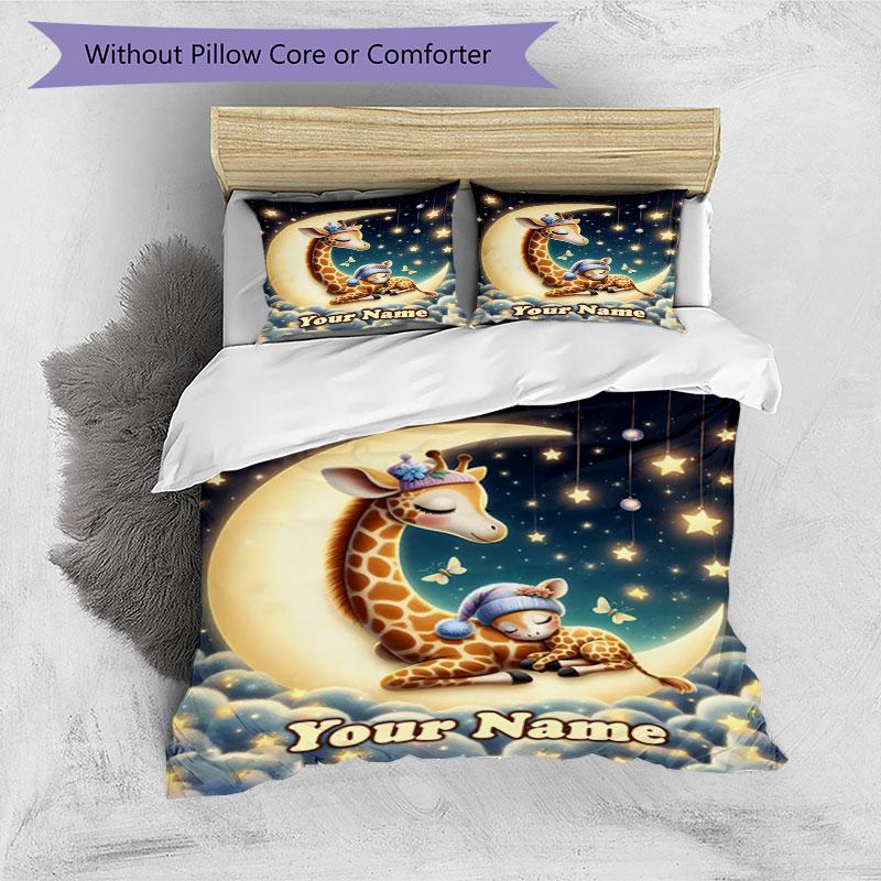 3PC Custom Name Giraffe Dreams Moon Bedding Set Duvet Cover Closure Includes 1 Duvet Cover & 2 Pillowcases for Bedroom