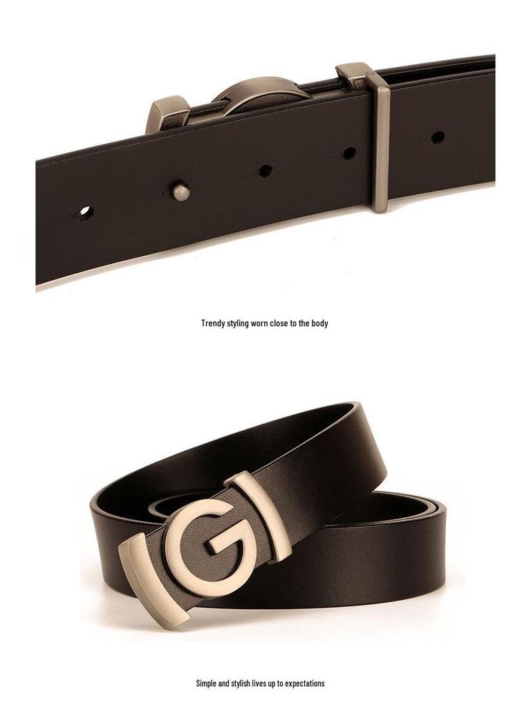 Men's Smooth Buckle Vegetable Tanned Leather Belt, Adjustable Length