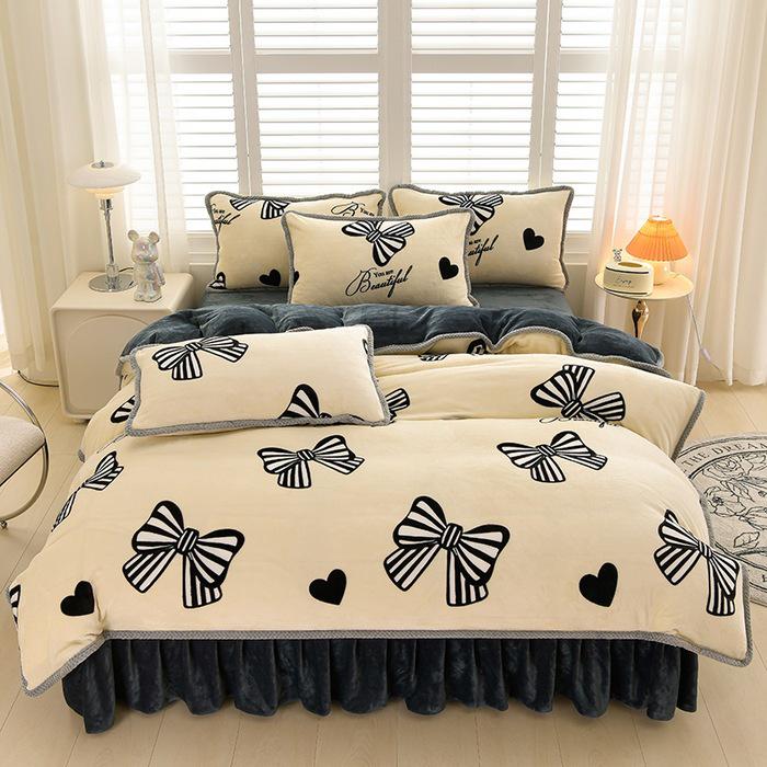 2025 Milch-Samt-Flanell 4-teiliges Set: Bettbezug aus Korallenfleece Klasse A