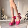 Hochwertige Damen Plateau Mary Jane Schuhe Schnallenriemen Rosa Schleife Lolita Damen High Heels mit Absatz Damen Süße Cosplay Pumps