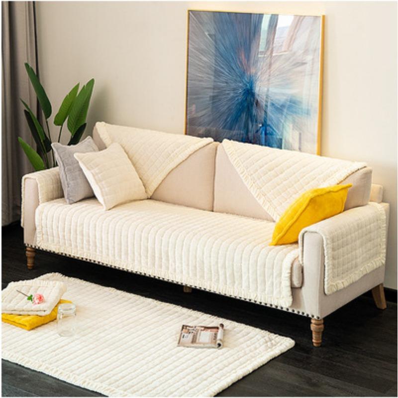 Simple Winter Short Plush Sofa Cushion Thickened Anti Slip Flannel Simple Modern Three Person Sofa Napkin Cover 8 Colors