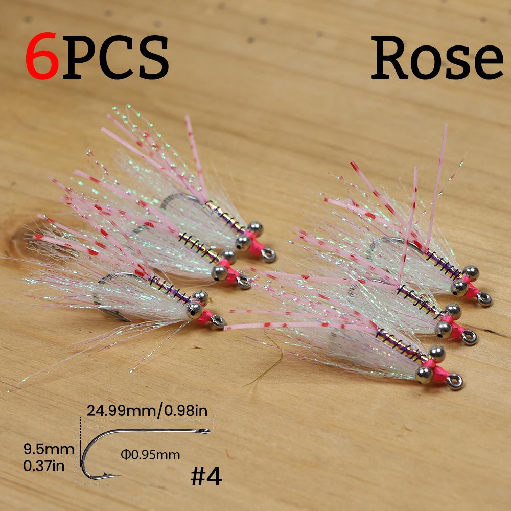 6 pezzi #4 Crazy Charlie Esca da Pesca a Mosca Amo Barbelato per Bonefish Bass Tarpon Acqua Dolce e Salata Mosche Affondanti Veloci