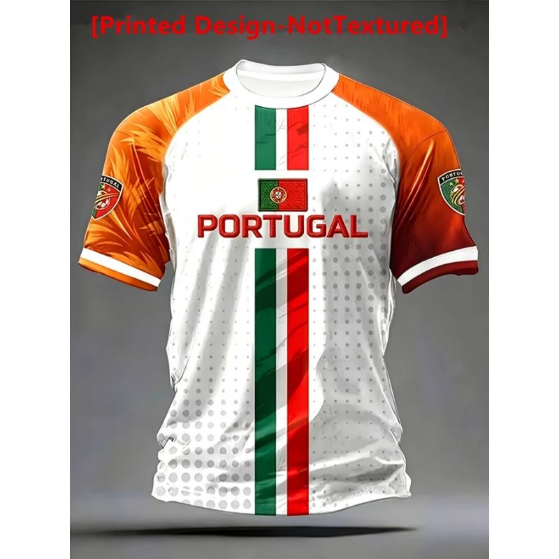 Dies ist das Print Herren Portugal Flagge Vertikaler Streifen PORTUGAL Buchstabe Trainings T-Shirt Kurzarm Trikot Geeignet für Sport
