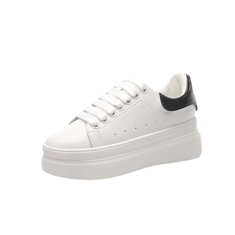 Full Cowhide Inner Height Increase Leather Little White Shoes Women's Thick Baseplate Shoes Small Breathable Board Shoes Muffin Sneakers
