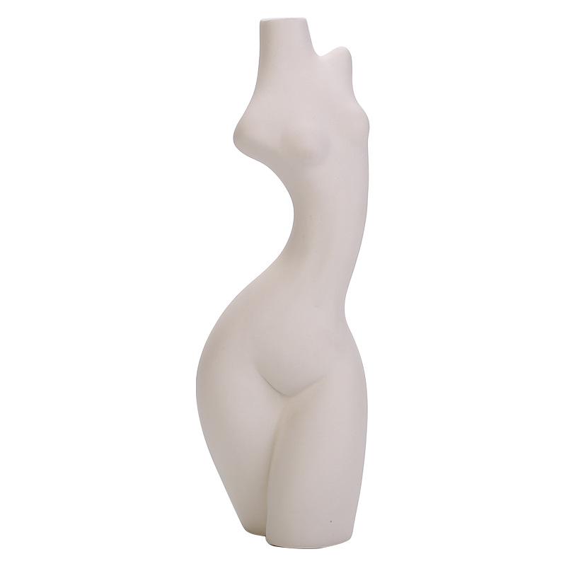 Human Body Shape Ceramic Sculpture Vase - White Decor Art Piece
