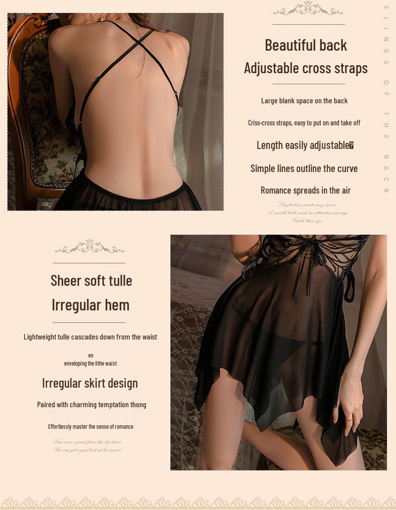 2025 Alluring 3D Butterfly Sheer Mesh Spaghetti Strap Slit Nightdress for Homewear