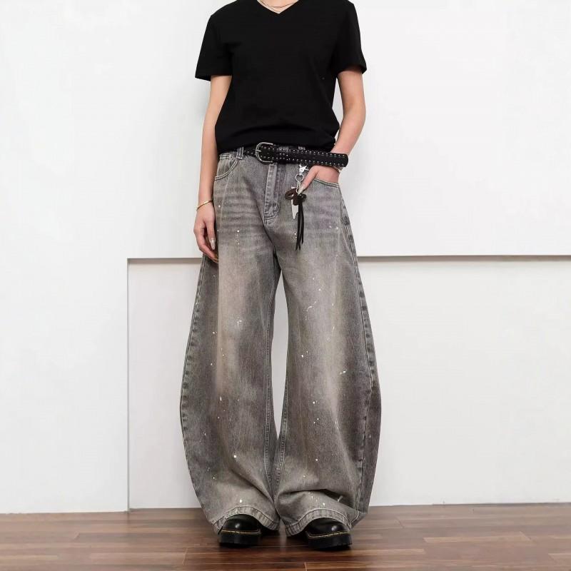 Vintage Washed Distressed Straight Leg Jeans Men - Relaxed Fit Faded Ink Effect Hip Hop Style