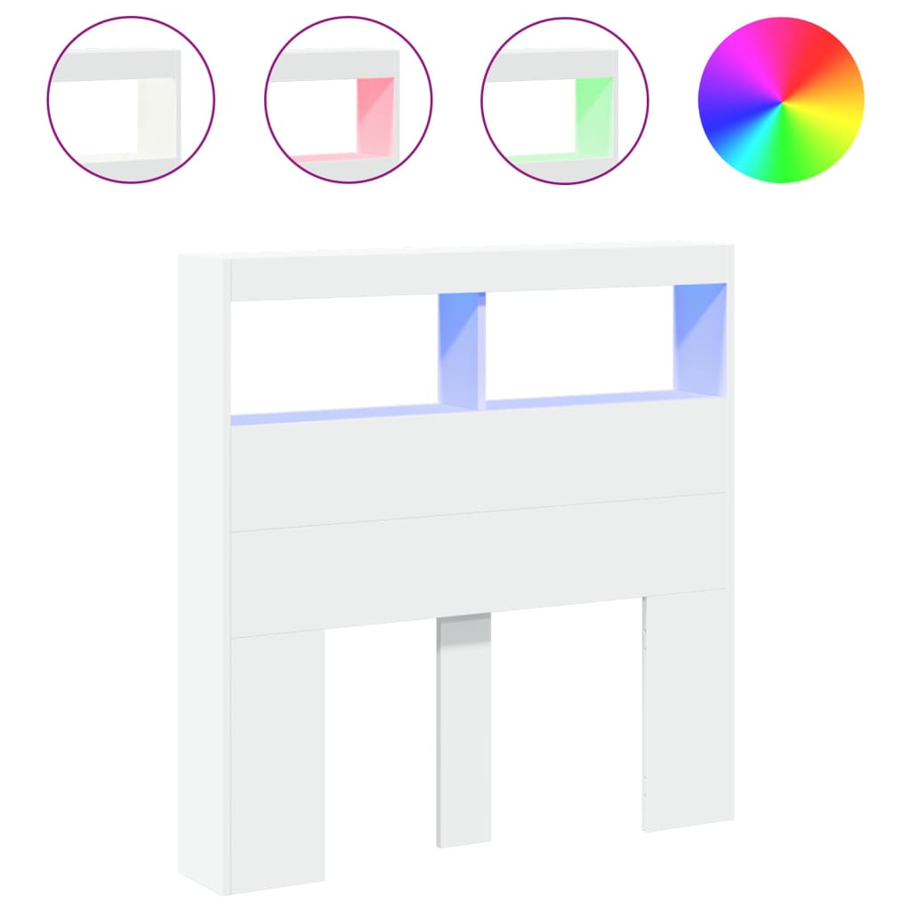 LED Headboard with Shelves White 100 X 17 X 102 Cm