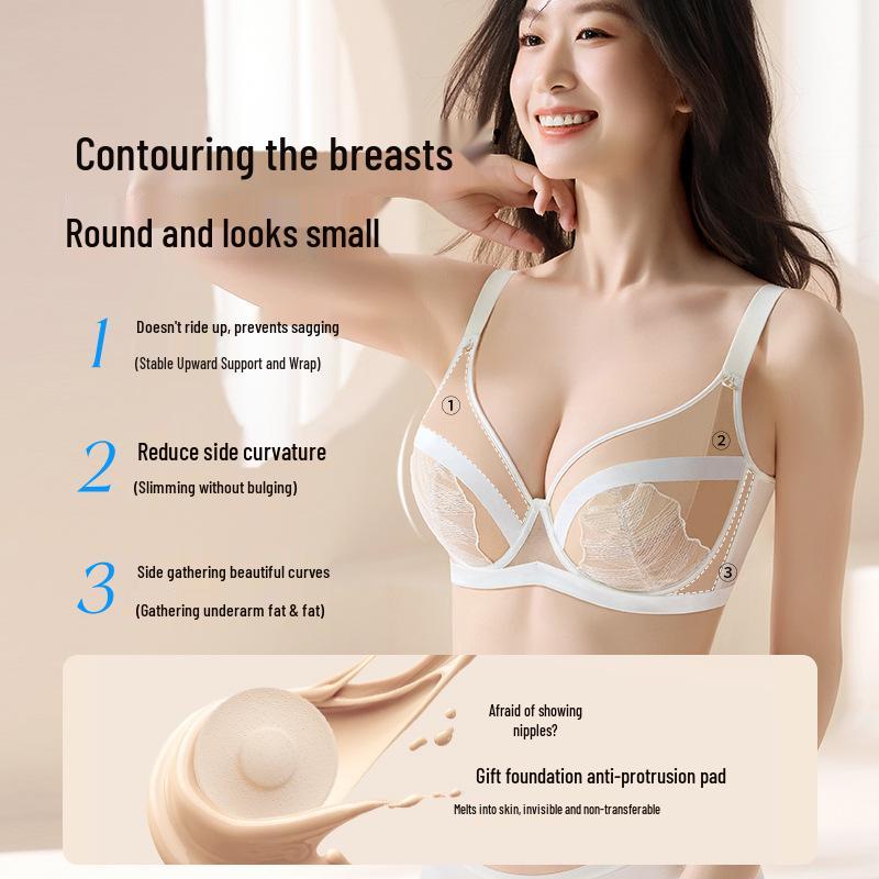 Sugar Grain Ultra-Thin Plus Size Bra: Enhances Bust, Gathers Underarm Fat, Prevents Sagging, Sexy Fit for Women