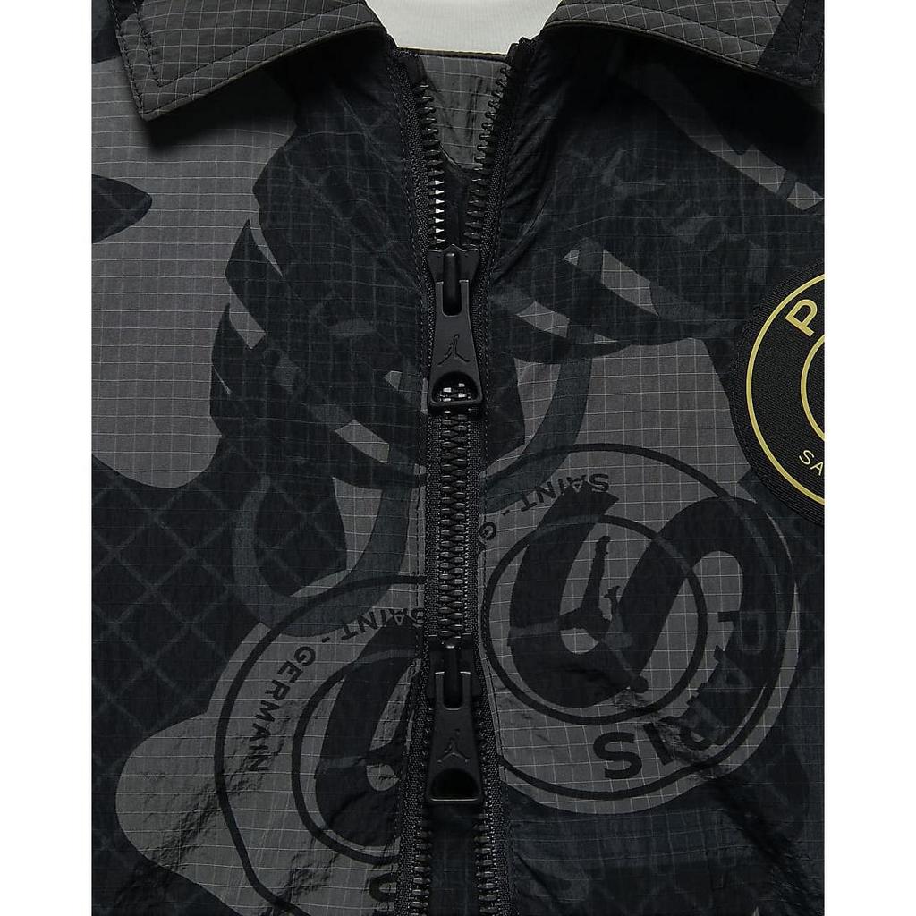 Jordan X PSG Collaboration SS24 Paris Saint-Germain Allover Print Casual Long Sleeve Jacket Men Jacket Black FN5321-010