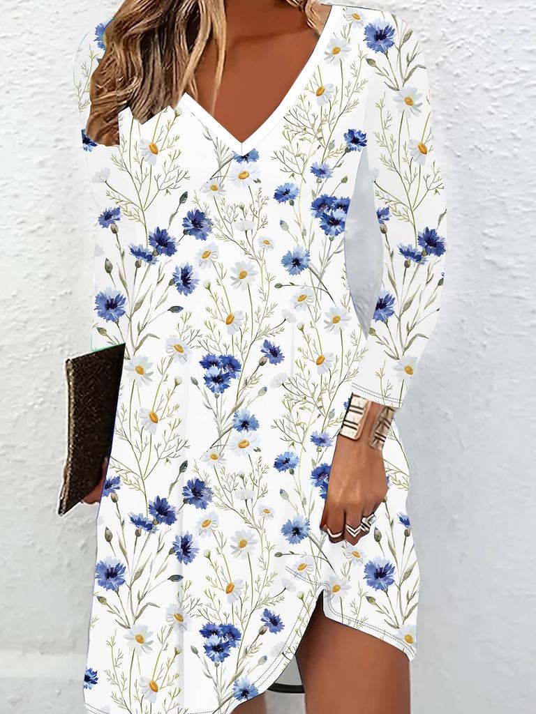 3D Flower Printed Long Sleeves Dress Exclusive Trendy Item for Women in Autumn & Winter