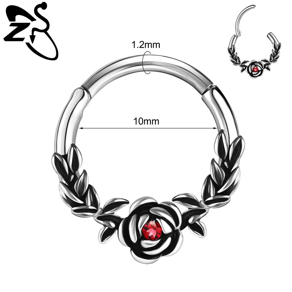 ZS 1 PC 16G Stainless Steel Nose Rings Cubic Zircon Septum Piercing Rose Snake Shape Ear Stud Helix Cartilage Piercings Jewelry