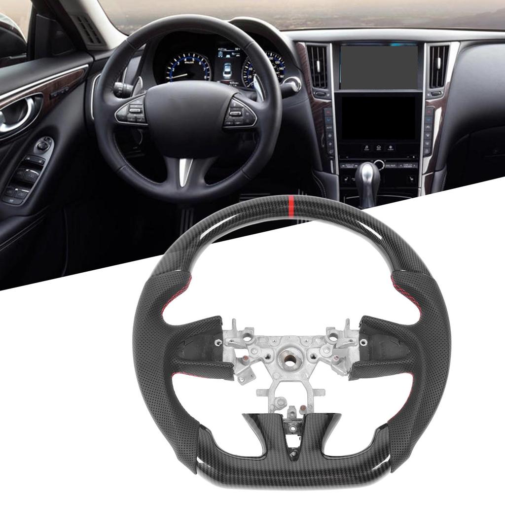 Hydro Dip Carbon Fiber Look Steering Wheel Perforated Leather Replacement For Infiniti Q50 2014 To 2016