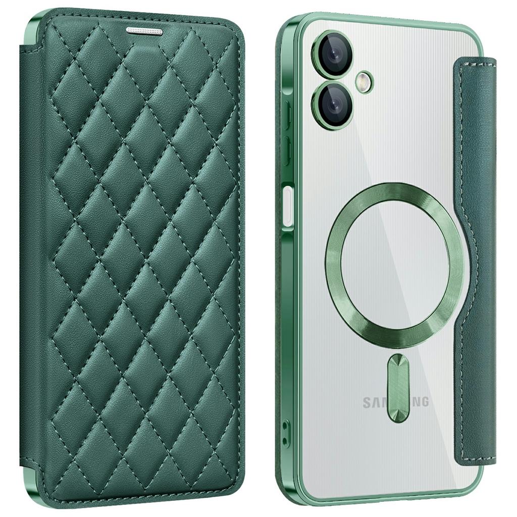 For Samsung Galaxy A06 4G Case Compatible with MagSafe Rhombus PU Leather Phone Cover