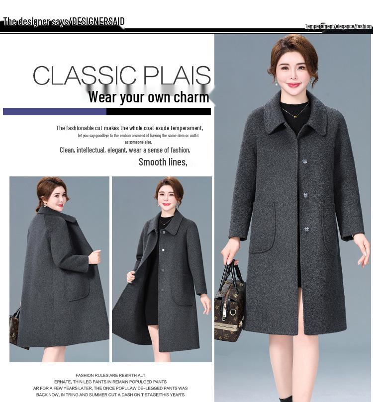 2025 New Autumn/Winter Double-Sided Cashmere Coat for Middle-Aged & Elderly Women - Mid-Length, High-End Wool Overcoat