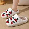 Fashion Cute Cherry Printed Winter Slippers for Women Thick Plush Warm House Shoes Woman Non Slip Comfortable Soft Indoor Slippers 2025