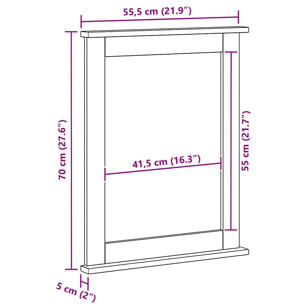 VIGO Mirror Antique White 55.5 x 5 x 70 cm Solid Pine Wood