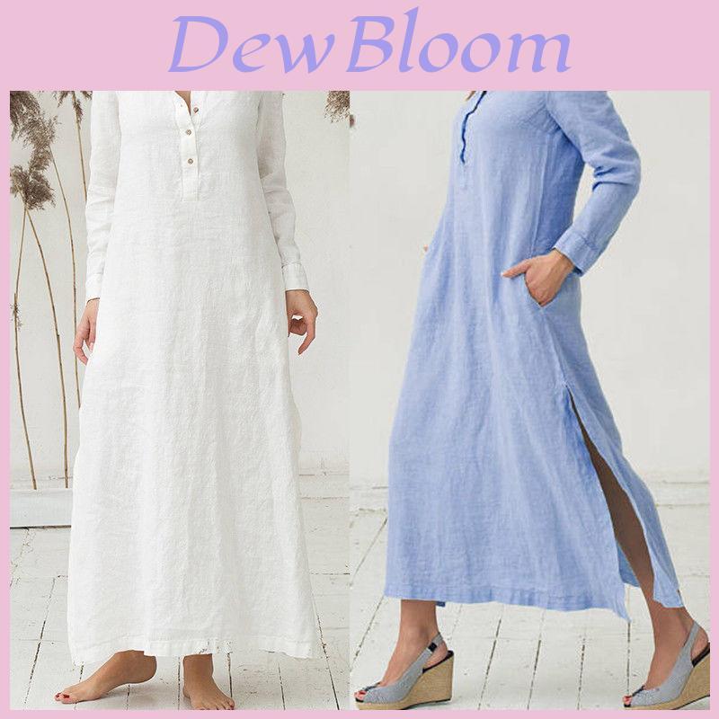 Luxusní dámský kaftan Bavlna Dlouhý rukáv Jednobarevný Ležérní Oversized Maxi košilové šaty