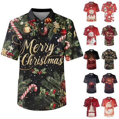 Men's Short Sleeve Button Lapel Christmas Prints Chest Pocket Dry-nurse Top