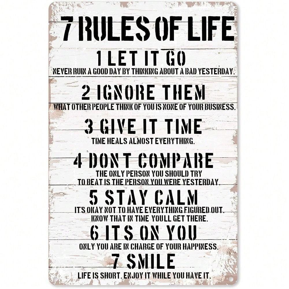 Vintage Metal Poster Wall Decor 7 Rules of Life Positive Affirmations Retro Sign for Bar