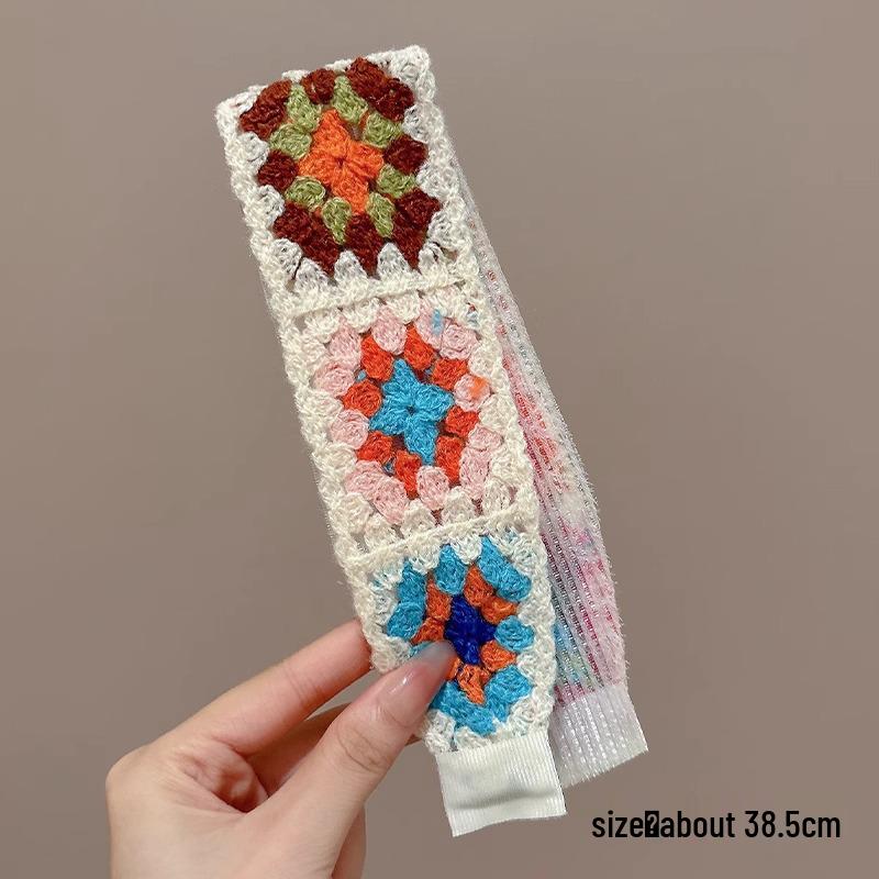 Francouzská květinová nemačkavá pletená čelenka pro ženy, kouzelná samolepka vlasový doplněk pro miminka a dospělé