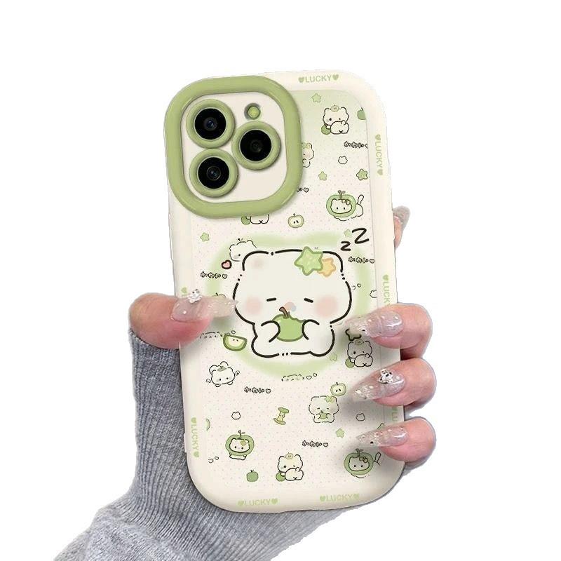 Green Apple Cat Phone Case: Compatible with iPhone 14, 16Pro, 17, and 17Air.
